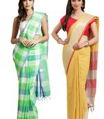 Multicolor woven blended cotton saree with blouse