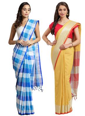 Multicolor woven blended cotton saree with blouse 1