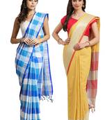 Multicolor woven blended cotton saree with blouse