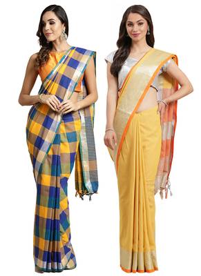 Multicolor woven blended cotton saree with blouse 1