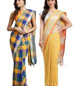 Multicolor woven blended cotton saree with blouse