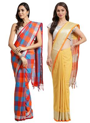 Multicolor woven blended cotton saree with blouse 1