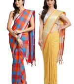 Multicolor woven blended cotton saree with blouse