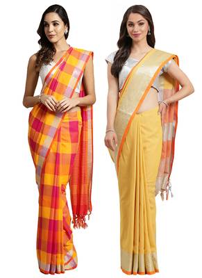 Multicolor woven blended cotton saree with blouse 1