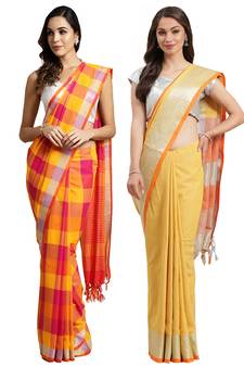 Multicolor woven blended cotton saree with blouse