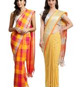 Multicolor woven blended cotton saree with blouse
