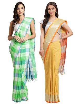 Multicolor woven blended cotton saree with blouse 1