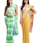 Multicolor woven blended cotton saree with blouse