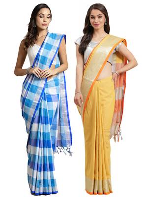 Multicolor woven blended cotton saree with blouse 1