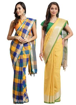Multicolor woven blended cotton saree with blouse 1