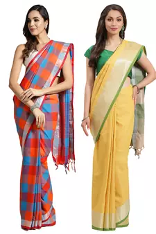 Multicolor woven blended cotton saree with blouse