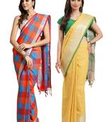 Multicolor woven blended cotton saree with blouse