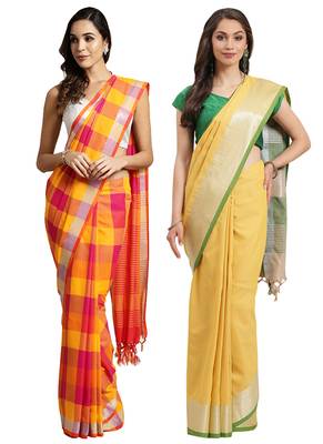Multicolor woven blended cotton saree with blouse 1