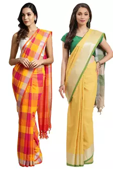 Multicolor woven blended cotton saree with blouse