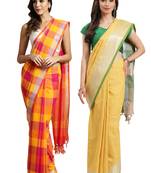 Multicolor woven blended cotton saree with blouse