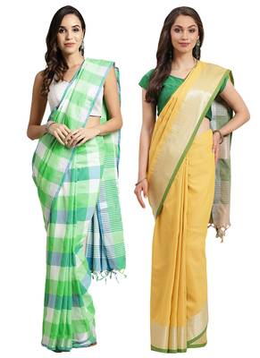 Multicolor woven blended cotton saree with blouse 1