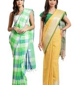 Multicolor woven blended cotton saree with blouse
