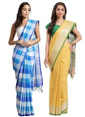 Multicolor woven blended cotton saree with blouse 1