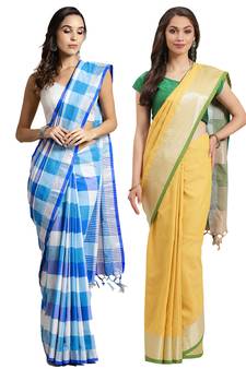 Multicolor woven blended cotton saree with blouse
