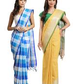 Multicolor woven blended cotton saree with blouse