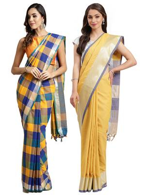 Multicolor woven blended cotton saree with blouse 1