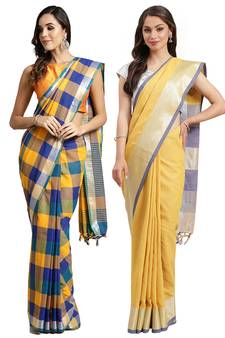 Multicolor woven blended cotton saree with blouse