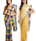 Multicolor woven blended cotton saree with blouse