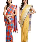 Multicolor woven blended cotton saree with blouse