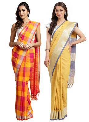 Multicolor woven blended cotton saree with blouse 1