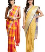 Multicolor woven blended cotton saree with blouse