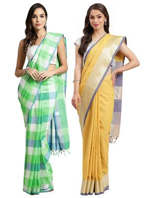 Multicolor woven blended cotton saree with blouse 1