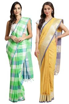 Multicolor woven blended cotton saree with blouse