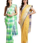 Multicolor woven blended cotton saree with blouse