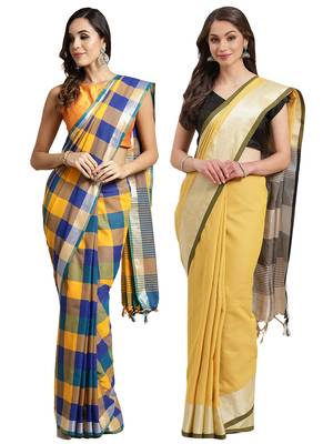 Multicolor woven blended cotton saree with blouse 1