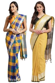 Multicolor woven blended cotton saree with blouse