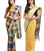 Multicolor woven blended cotton saree with blouse