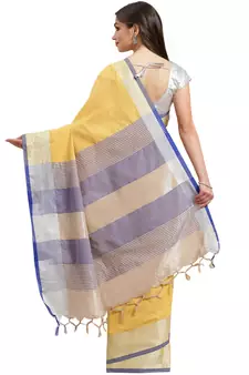 Multicolor woven blended cotton saree with blouse