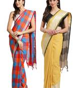 Multicolor woven blended cotton saree with blouse