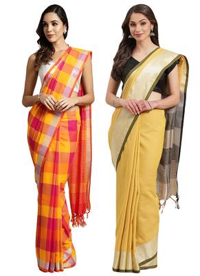 Multicolor woven blended cotton saree with blouse 1