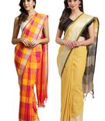 Multicolor woven blended cotton saree with blouse