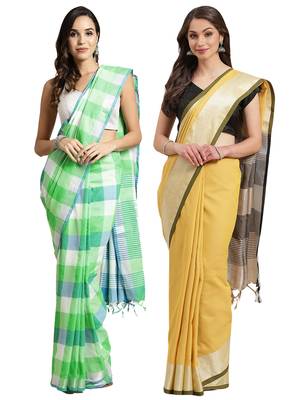 Multicolor woven blended cotton saree with blouse 1