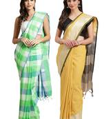 Multicolor woven blended cotton saree with blouse