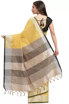 Multicolor woven blended cotton saree with blouse