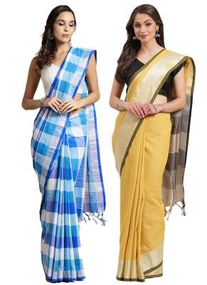 Multicolor woven blended cotton saree with blouse 1