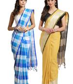 Multicolor woven blended cotton saree with blouse