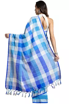 Multicolor woven blended cotton saree with blouse