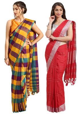 Multicolor woven blended cotton saree with blouse 1