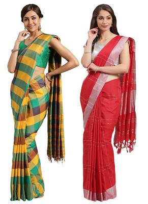 Multicolor woven blended cotton saree with blouse 1