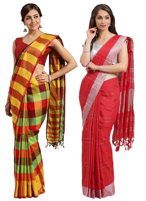 Multicolor woven blended cotton saree with blouse 1