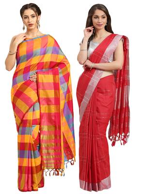 Multicolor woven blended cotton saree with blouse 1